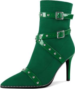 Женские ботильоны Joseywade с каблуком 3,7 дюйма, шпильку, украшенные бусинами и заклепками, с заостренным носком, боковой молнией, из замши, размер 5-13