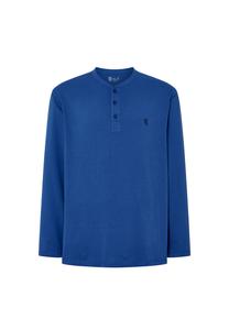 Мужская пижамная футболка с короткими рукавами и планкой на пуговицах, однотонная, синяя El Búho NOCTURNO, синий