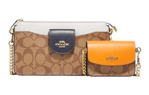 Сумка-комбо из комбинированной кожи и холста, через плечо, кроссбоди маленькая женская цвета хаки и мелово-белый COACH