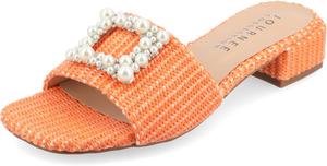 Женские сандалии Journee Pearl из рафии с открытым квадратным носком на широком каблуке, комфортная подошва Justina с поролоном Journee Collection, оранжевый