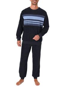 NORMANN Пижамный комплект из махровой ткани с длинными рукавами и манжетами, темно-синего цвета