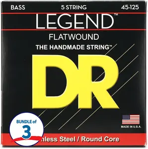 D.R Strings Струны для бас-гитары DR Strings Legend Polished Flatwound из нержавеющей стали, 5-струнные (упак. 3 шт.) - .045-.125, средняя жесткость