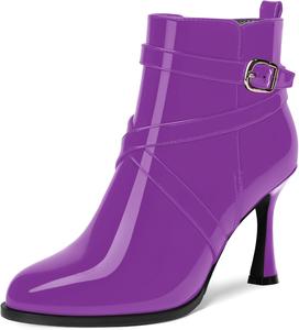 Женские ботильоны MODENCOCO с ремешком на щиколотке, пряжкой, закругленным носком, молнией, свадебные на высоком каблуке-стилетте 3,3 дюйма, Purple