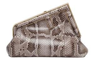 FENDI Первая Python Skin One Shoulder Crossbody Clutch Small Women's Dark Gray