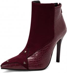 Женские ботильоны DEERBUNNY на высоком каблуке с заостренным носком, ремешком с пряжкой, задней молнией, заклепками, короткие праздничные ботинки, Red