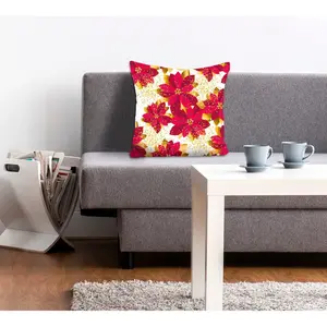 Декоративная подушка queence Rosie Наволочка, красные цветы, золотые цветы, цветочный узор, элегантность Queence, Dunkelrot/goldfarben + bedruckt