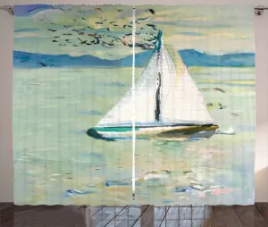 Штора ABAKUHAUS Art Rustic, парусник Моне, универсальная ленточная штора для гостиной с петлями и крючками, 280 x 225 см, нежно-голубой сине-белый