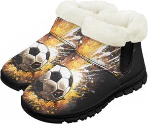 Детские зимние ботинки для девочек и мальчиков, теплые обувь с меховой подкладкой, противоскользящие модные ботильоны Chririnla, Ink Splatter Soccer Ball