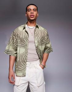 Рубашка свободного кроя ASOS DESIGN с принтом солнца коричневого цвета