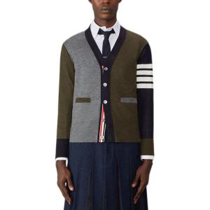 Кардиган с цветными блоками THOM BROWNE, средне-серый