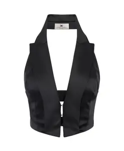 Атласный жилет на бретелях Elisabetta Franchi, черный