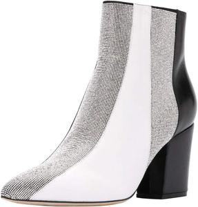 Женские ботильоны FSJ с округлым носком, массивным каблуком, ручной работы, элегантные повседневные сапожки для женщин, повседневная носка, размер 4-15 US, Glitter Patchwork