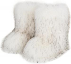 Женские ботинки из искусственного меха, пушистые короткие зимние ботинки с теплой меховой подкладкой для холодной погоды, удобные пушистые ботинки Generic, White - B