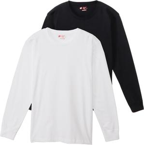 Мужские футболки с длинными рукавами и круглым вырезом Hanes, комплект из 2 штук, 100% хлопок, круглый крой, без этикеток, размер H5440, Япония