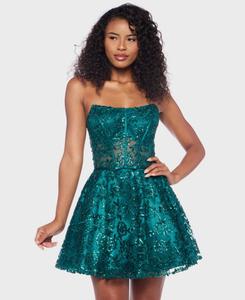 Платье-бюстье без бретелей с вырезом-лодочкой для подростков Alex & Sophia, Emerald/emerald