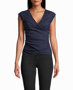 Хлопковый металлический топ Logan темно-синего цвета Nicole Miller