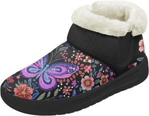 Женские зимние сапоги Forchrinse, модные пушистые ботильоны на меху, удобные, с теплой подкладкой, зимние мини-сапожки, Butterfly Flower Design