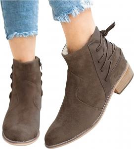 Женские ботильоны ZBYY на низком каблуке с широким каблуком, заостренным носком, вестерн-стиле, с перекрестными ремешками, челси, удобные короткие ботинки, Khaki