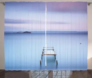 Шторы ABAKUHAUS Деревенский пейзаж, озеро Больсена в Италии, универсальные ленточные шторы для гостиной с петлями и крючками, 280 x 175 см, нежно-голубой с фиолетовым оттенком Abakuhaus