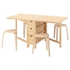 Стол и 4 стула NORDEN/KYRRE IKEA, 26/89/152 см, цвет birch/birch