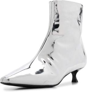 Женские модные ботильоны XYD с низким каблуком, квадратным закрытым носком, из лаковой кожи с боковой молнией, удобные базовые короткие ботинки для женщин и девушек, на осень и зиму, для вечеринок, выпускных и свадебных платьев, Silver