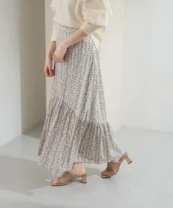 Длинная многоярусная юбка с принтом Kbf, цвет Ivory