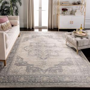 Ковер SAFAVIEH, 275 x 366 см, Brentwood Collection - Cream & Grey, дизайн Medallion Distressed, без линьки и простой в уходе, идеален для помещений с высокой проходимостью в гостиной, спальне (BNT865B)