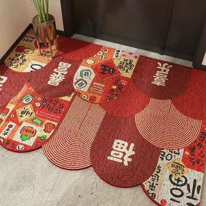 Dajiang Ковер 60х90 см из красного шелка для прихожей, с петлевым ворсом, грязеотталкивающий, с новогодним принтом