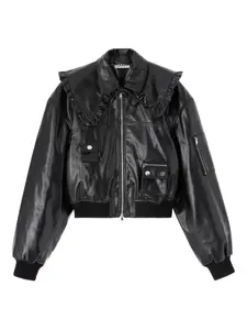 Куртка с оборками на воротнике Ganni, черный