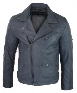 Винтажная кожаная байкерская куртка TruClothing, цвет zulu blue