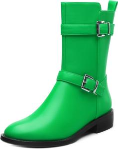 Женские ботинки ROSERWISH средней длины, верх до середины голени, для езды, с округлым носком, невысоким массивным каблуком, короткие модные ботинки на осень и зиму, военные ботильоны с пряжкой, стильные ботинки с молнией