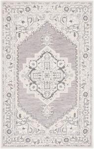 Ковер SAFAVIEH, 92 x 153 см, Metro Collection, Grey & Ivory, ручной работы, восточный медальон из шерсти, идеально для помещений с высокой проходимостью: прихожая, гостиная, спальня (MET615F)