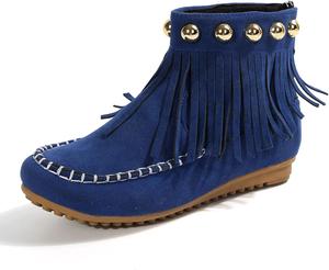 Generic Женские мокасины с бахромой, ботильоны на щиколотке, ретро, замшевые с кисточками, декорированные заклепками, мокасины, обувь с нескользящей подошвой, на плоском каблуке, осенне-зимние повседневные модные ботильоны с молнией