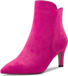 Женские модные ботильоны FOWT с заостренным носком, средним каблуком, боковой молнией, повседневные удобные ботинки, размер 4-16 US, Fuchsia