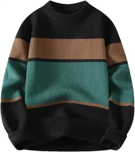 Мужской свитер с круглым вырезом и цветными блоками