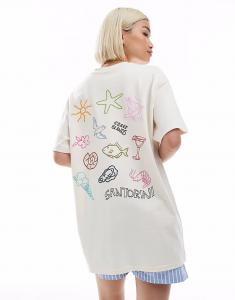 Футболка Miss Selfridge santorini с принтом в виде девочки большого размера в цвете сливочного масла