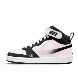 Nike Court Borough 2 Pink Mist Cream Slip Resistant Abrasion Resistant Mid top Kids' Skateboarding Shoes Black Pink