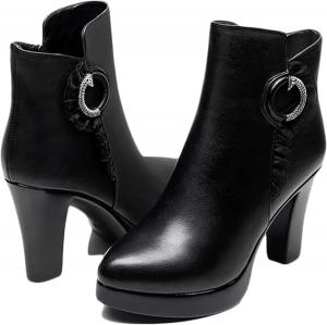 Женские теплые ботильоны Yiozoi с высоким каблуком, осень-зима, уличная мода, вечерние туфли, боковая молния, повседневные кожаные ботинки для женщин