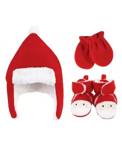 Зимняя теплая шапка-ушанка Hudson для мальчиков унисекс, варежки и плюшевые пинетки, комплект из 3 предметов Hudson Baby, красный
