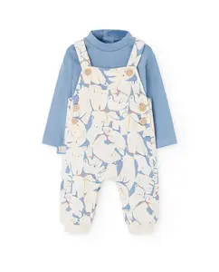 Детский комплект из футболки и комбинезона с принтом Boboli, синий/белый