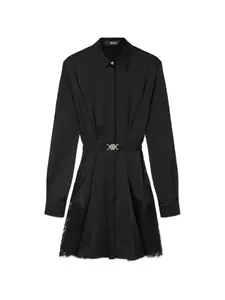 Платье с кружевной отделкой и поясом Versace, черный