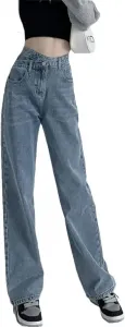 Женские джинсы с высокой талией весенние потертые свободные широкие