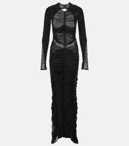 Платье из сетки с открытой спиной и сборками Mugler, черный