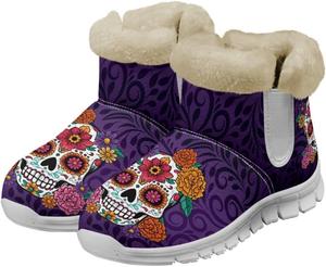 Зимние ботинки chaqlin Skull из флиса с плюшем для женщин, легкие, с противоскользящей подошвой, повседневные, на плоском каблуке, для работы, езды на велосипеде и походов, Floral Print Boho Skull