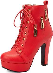 Женские ботильоны Vujkliy 12 см с круглым носком, платформой, шнуровкой спереди, боковой молнией, массивным каблуком, модные повседневные короткие ботинки, Red