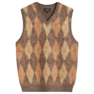Жилет из мохера с ромбовидным узором Beams Plus, коричневый