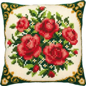 Подушка Vervaco для вышивки крестом "Разноцветный букет роз", рисунок для вышивки заранее нарисованный