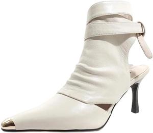 Женские ботильоны с острым носком и ремешками на высоком каблуке, дышащие, для платья Generic, White