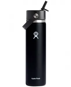Бутылка объемом 0,7 л с широким горлышком и гибкой крышкой-соломинкой Hydro Flask, черный