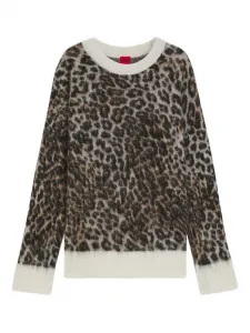 Джемпер с анималистичным принтом и круглым вырезом Hugo, коричневый